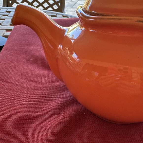 Vintage Farval Tea Pot Hand Painted Orange 7” Inch Portugal 48oz With Lid - Picture 3 of 5